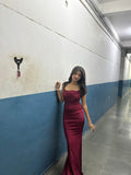 Sexy Mermaid Spaghetti Strap Wine Red Pleated Inspo For People Women Girls Formal Party Gowns Long Prom Dresses HZ0311
