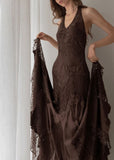Vintage Mermaid Sleeveless Halter Brown Lace Long Prom Dresses Aesthetic For Senior Teens Party Outfits Prom Gown HZ0311