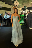 Elegant A line Spaghetti Strap Tulle Sleeveless Prom Dress Long Prom Gown HZ0311