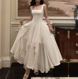 Gorgeous A Line Square Neckline Sleeveless White Date Night Dress Prom Dresses Birthday Outfits HZ0311