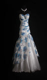 Retro Mermaid Sweetheart Floral Blue 2000s Long Prom Dresses Inspo 19th Birthday Outfits Formal Dress HZ0311