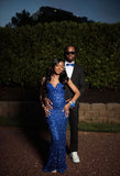 Elegant Mermaid Spaghetti Straps Royal Blue Sequin Long Prom Dresses Inspiration Evening Gowns Formal Party Prom Dress HZ0311