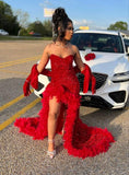 Elegant Red Sequin Long Prom Dresses With Slit Evening Dresses HZ0311