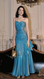 Fashion Burgundy Ruffle Long Prom Dresses Spaghetti Straps Dance Dress HZ0311