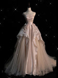 Modest Ball Gown Strapless Grape Tulle Long Prom Dresses Senior Graduation Dance Evening Outfits HZ0311