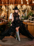 High Low Prom Dress Women Black Organza Long Formal Dance Evening Party Gowns HZ0311