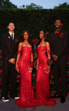 Glitter Mermaid Off The Shoulder Red Sequins Long Formal Fancy Prom Evening Dress Dinner Outfits Classy Party Gowns For Black Girls HZ0311