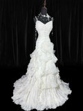 Charming Women's Mermaid Spaghetti Straps Sleeveless White Tulle Pleated With Beads Long Vintage 1920s Wedding Dresses HZ0311