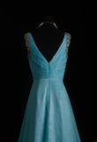 Vintage Prom Dresses 90s Formal A line V Neck Blue Chiffon Long Party Gowns Prom Dresses HZ0311