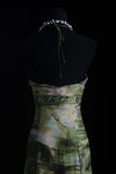 Vintage Prom Dresses 90s Formal Mermaid Halter Floral Green Mid Length Chiffon Party Gowns Prom Dresses HZ0311