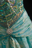 Vintage Prom Dresses 90s Formal Mermaid Halter Blue Chiffon Floral With Beadings Long Party Gowns Prom Dresses HZ0311
