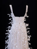 Affordable Sequin 1950s Formal A line Square Neck Sequins Feathers With Beads Style Impress Long Prom Dresses Party Gowns HZ0311