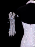 Affordable Sequin 1950s Formal Mermaid V Neck Sequins Slit With Beads Style Impress Long Prom Dresses Party Gowns HZ0311