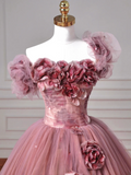 Modest Senior Prom Dresses High Schools Inspiration Ball Gown Strapless Floral Pink Semi Formal Grad Long Prom Dress HZ0311