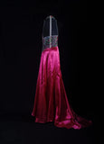 Vintage Mermaid High Neck Hot Pink Satin Party Dress With Beads 1950s Retro Classy Birthday Dinner Long Prom Dresses HZ0311