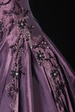 Retro Ball Gowns Women Cocktail Party Gown Strapless With Beads Cape Outfits 90s Purple Long Graduation Dinner Outfits Prom Dresses HZ0311
