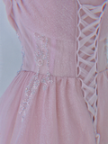 Simple A Line Strapless Pink Tulle Long Formal Prom Dresses Dance Night Outfits Evening Birthday Outfit HZ0311