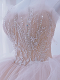Unique Ball Gown Strapless Light Pink With Multi Layered Beadings Long Quinceanera Dresses Sweet 15 16 Birthday Gown HZ0311