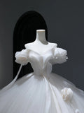 Princess Long Wedding Gowns Ball Gown Off The Shoulder Style for Bride With Short Sleeves Train White Bridal Dresses HZ0311