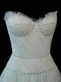 A Line Sweetheart Sleeveless Mint Green Tulle With Beads Long Formal Fancy Evening Dresses Dinner Outfits Classy Party Gowns HZ0311