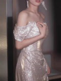 Princess Mermaid Off The Shoulder Sequins Prom Dresses Inspiration Long Party Night Gowns 20th Birthday Outfits HZ0311