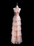 Retro A Line High Neck Blush Pink Sequin Long Prom Dresses Impress 20th Birthday Outfits Prom Gown HZ0311