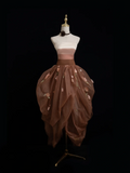 Retro Ball Gown Strapless Brown Tulle Prom Dresses Impress 18th Birthday Outfits Prom Gown HZ0311