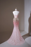 Retro Mermaid Halter Pink Sequin Long Prom Dresses Impress 19th Birthday Outfits Prom Gown HZ0311