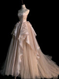 Modest Ball Gown Strapless Grape Tulle Long Prom Dresses Senior Graduation Dance Evening Outfits HZ0311
