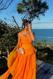 Elegant Ball Gown Strapless Orange Chiffon Evening Women Party Dresses Long Formal Prom Dresses 16 Birthday Gown HZ0311
