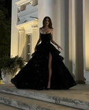 Sparkly Ball Gown Strapless Burgundy Prom Dresses Fashion Evening With Slit Sequin Long Formal Party Gowns HZ0311