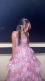 Elegant Ball Gown Sweetheart With Lace Strap Blush Pink Long Pleated Ruffles Slit Prom Dresses Vestidos De Dia HZ0311