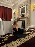 Chic Mermaid Strapless Black Satin With Ruffles Prom Dress Long Birthday Party Gown Evening Dresses HZ0311